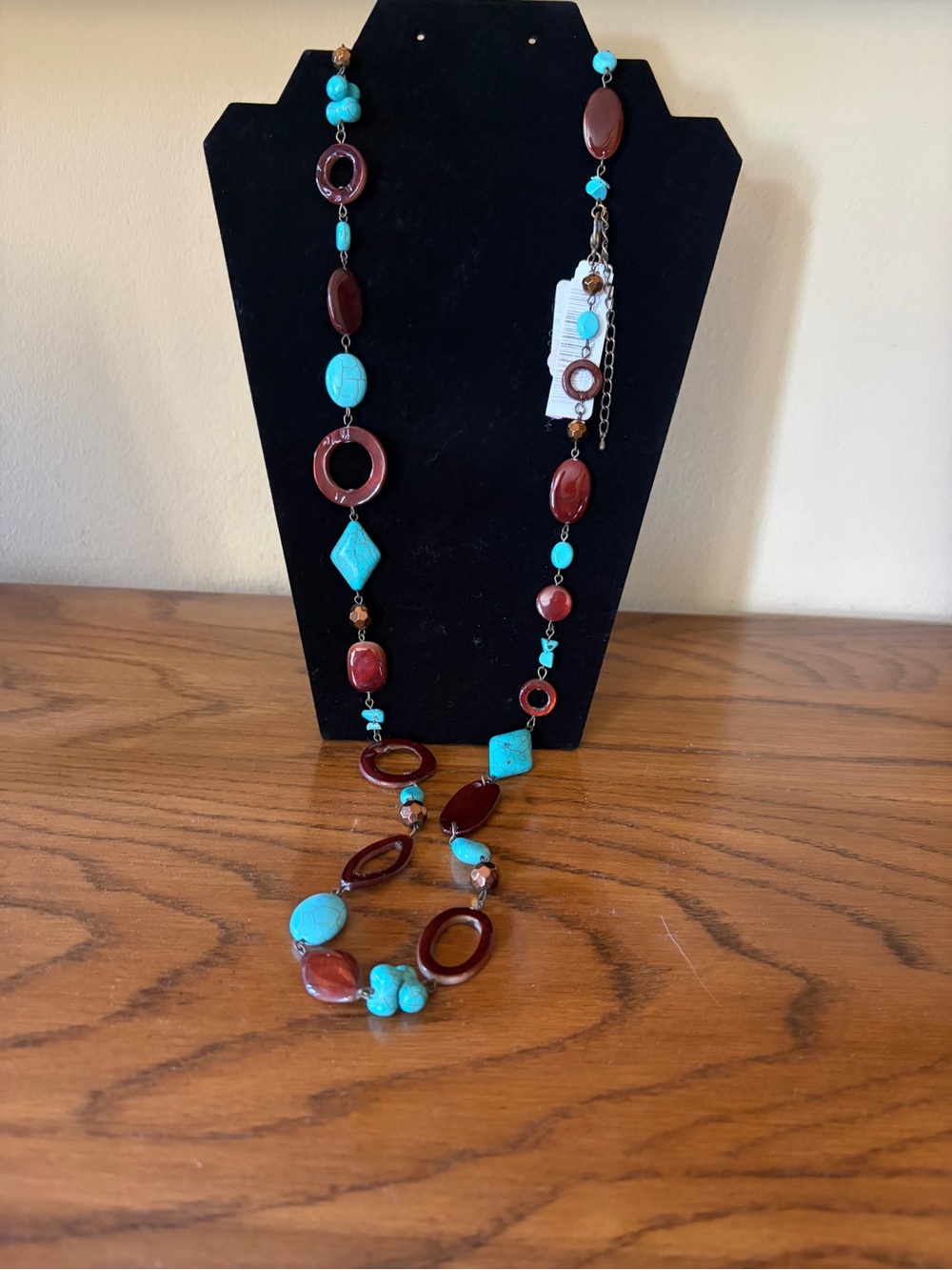 NWT Turquoise and Brown Beaded Long Necklace